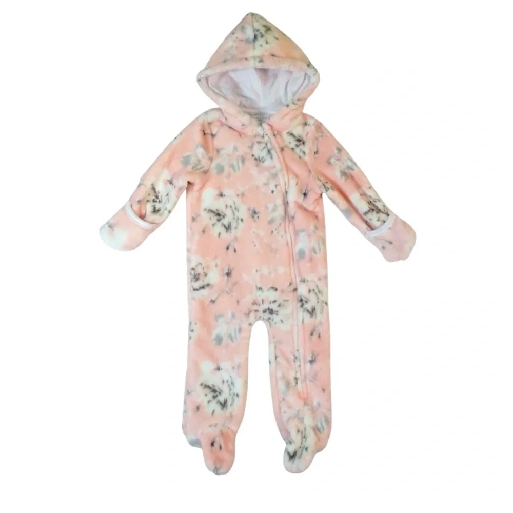 Laura Ashley Baby Girl Floral plush Hooded Coveralls Suit Pink 0-3M